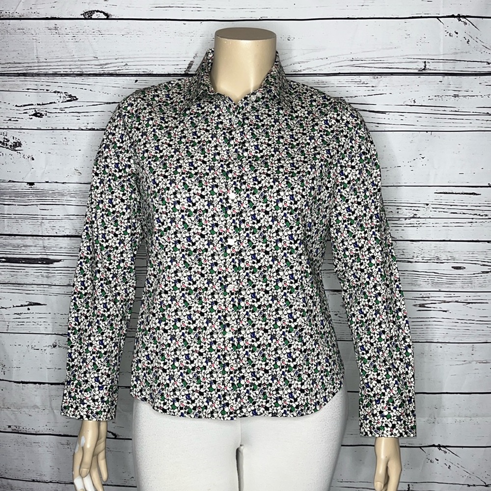 Talbots Petites NWT Size 16P Ditsy Floral Print Stretch Button Down Shirt Top